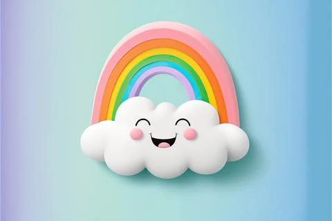 A small cloud with a smiling face and rainbow behind it Stock Illustration