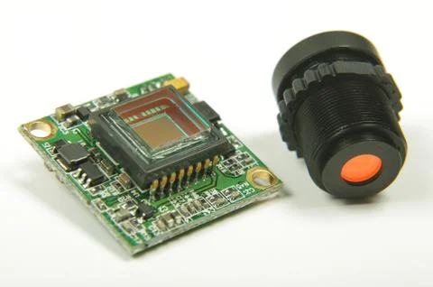 Small CMOS camera sensor inside analog drone FPV camera Stock Photos