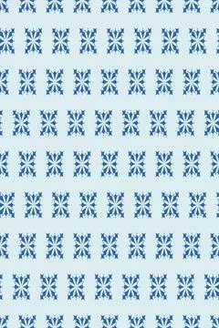 Small cobalt floral ornaments repeat across a pale blue ground in a clean N.. Stock Illustration