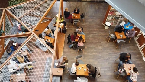 Small coffee shop, overhead view. Video stock 105738185