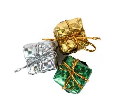 Small colorful gift boxes isolated on white background Stock Photos
