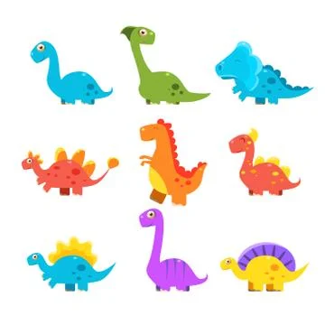 Small Colourful Dinosaur Set. Cute Vector Collection Stock Illustration