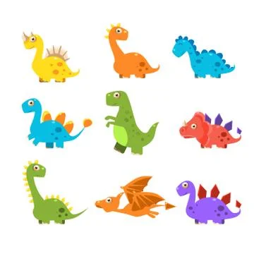 Small Colourful Dinosaur Set. Vector Collection Stock Illustration
