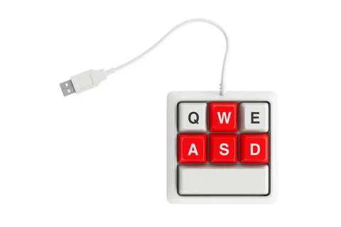 Small, Compact and Designed Specifically for Gaming White Keyboard with Red.. Illustrazione stock