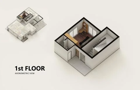 Small compact apartment isometric view 3d render Stock Illustration