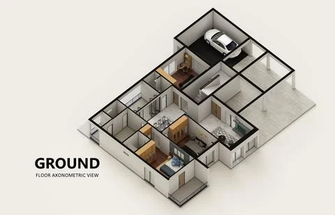 Small compact apartment isometric view 3d render Stock Illustration