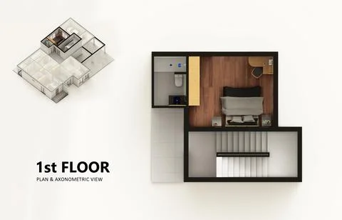 Small compact apartment isometric view 3d render Stock Illustration