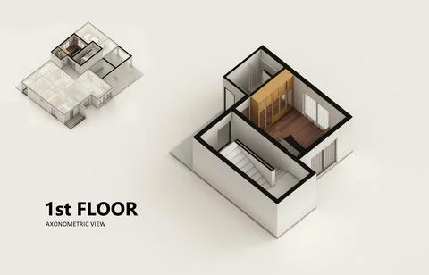 Small compact apartment isometric view 3d render Stock Illustration