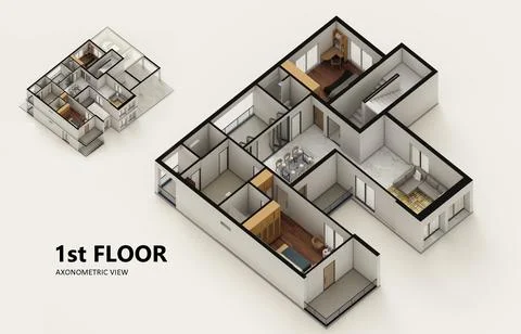 Small compact apartment isometric view 3d render Stock Illustration
