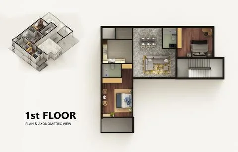 Small compact apartment isometric view 3d render Stock Illustration