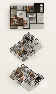 Small compact apartment isometric view 3d render Stock Illustration