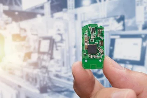 Small computer processing unit system on micro chip printed circuit board(PCB Foto stock