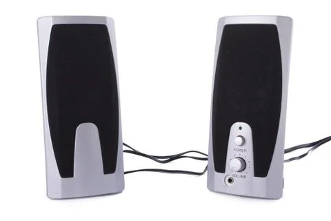 Small computer speakers isolated on a white background Stock Photos