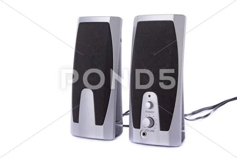 Small computer speakers isolated on a white background Stock Photos