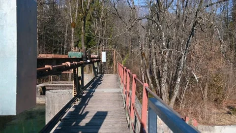 Small concrete dam on Alpine river in Slovenia Stock Footage 150577935