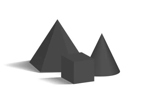 Small Cone, Square Pyramid and Cube 3D Shapes Stock Illustration