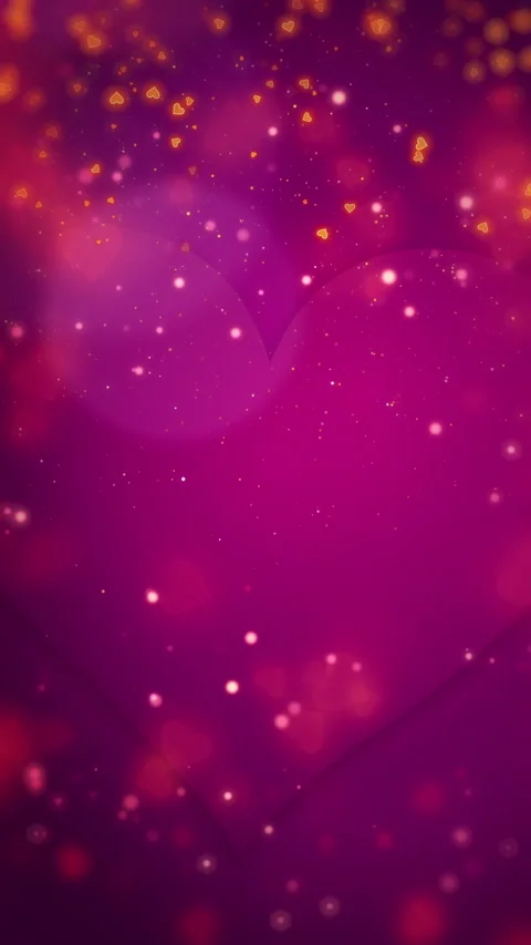 Small confetti of hearts and glowing particles flying on red abstract romantic Stock Footage 296887053