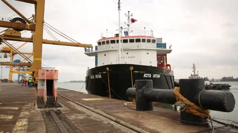 Small Container Ship In Docks Stock Footage 65314348