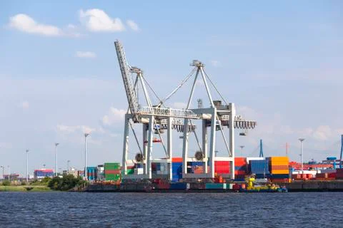 Small Container Terminal in Hamburg, Germany Stock Photos