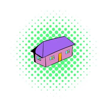 Small cottage icon, comics style Stock Illustration