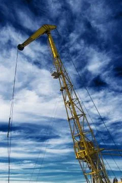 Small crane mounted on a river ship Stock-Fotos