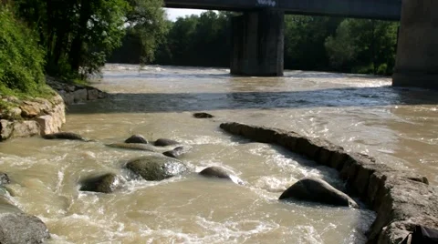 Small creek entering a river 스톡 동영상 40609596