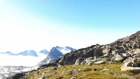 Small creek infront of mountain range Norway Stock Footage 156792699