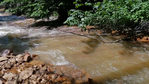 Small creek polluted with kaolin Stock Footage 109525737