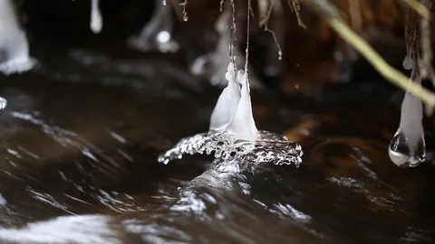 Small creek swing icicles Stock Footage 99444758