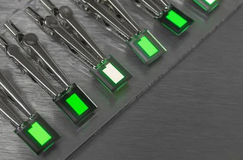 Small Creen color oled displays is lighting on a probe station. Lighting disp Stock Photos