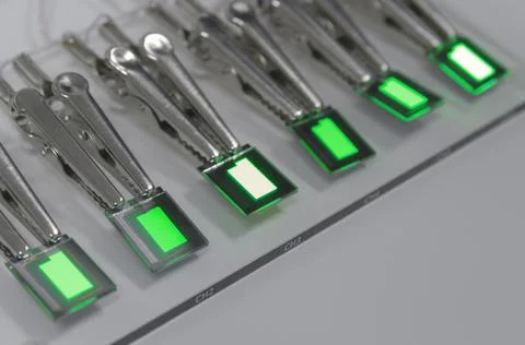 Small Creen color oled displays is lighting on a probe station. Display techn Stock Photos