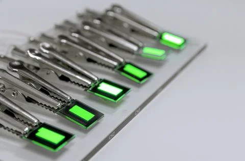 Small Creen color oled displays is lighting on a probe station. Lighting disp Stock Photos