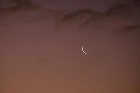 Small Crescent Moon in Pink Sky Stock Photos