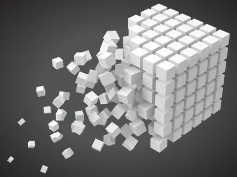 Small cubes forming a big cube. blockchain and big data cncept. 3D style vector Stockillustratie