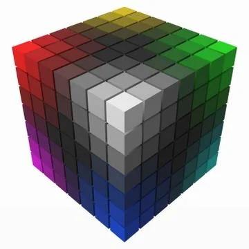 Small cubes makes color gradient in shape of big cube. black version. 3d style Stock Illustration