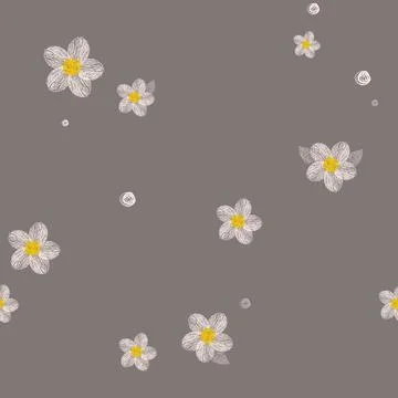 Small cute knitted flowers vector seamless pattern on dark background Stock Illustration