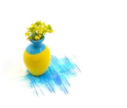 Small cute tiny vase with mini flowers bouquet and hand painted watercolor bl Stock Photos