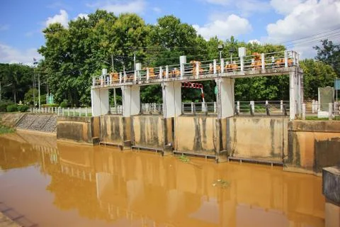 Small dam in ping river. For Increase Level of Water to canal for Agricultrue Stock Photos