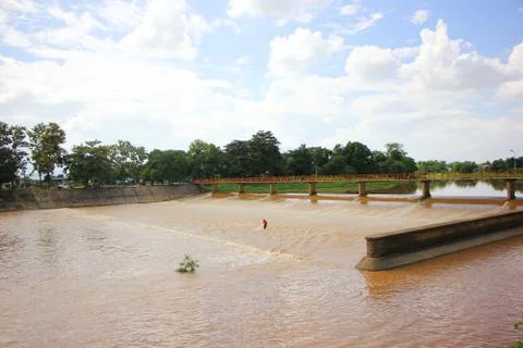 Small dam in ping river. For Increase Level of Water to canal for Agricultrue Stock Photos