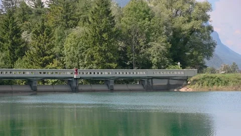 Small dam on the river on bright summer day Stock Footage 162245442