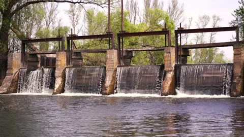 Small dam by the river. Stock Footage 153928974