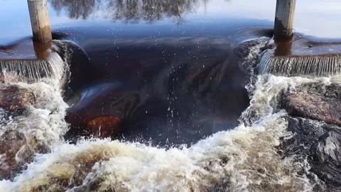 Small dam with water flowing over Stock-Footage 307999219