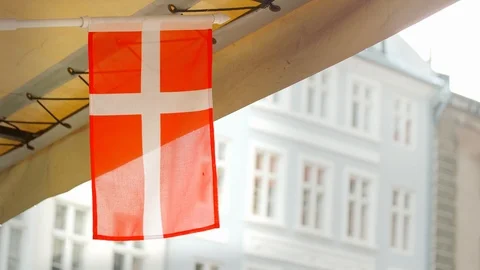 Small Danish flag waving in the wind and rain Stock Footage 91012418