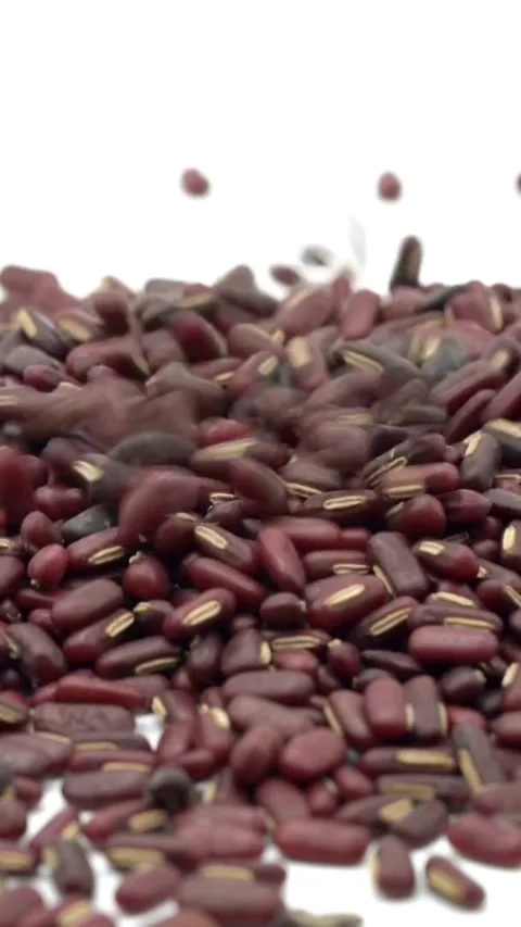 Small dark red beans falling onto a large pile Video stock 331929039