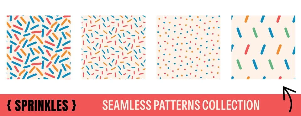 Small dash and sprinkle in seamless pattern tile set for child birthday party. Illustrazione stock
