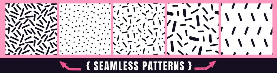 Small dash and sprinkle in seamless pattern set with random polka dot confetti. Stock Illustration
