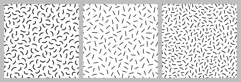 Small dash pattern on white background set. Hand drawn small black dash seamless Stock Illustration