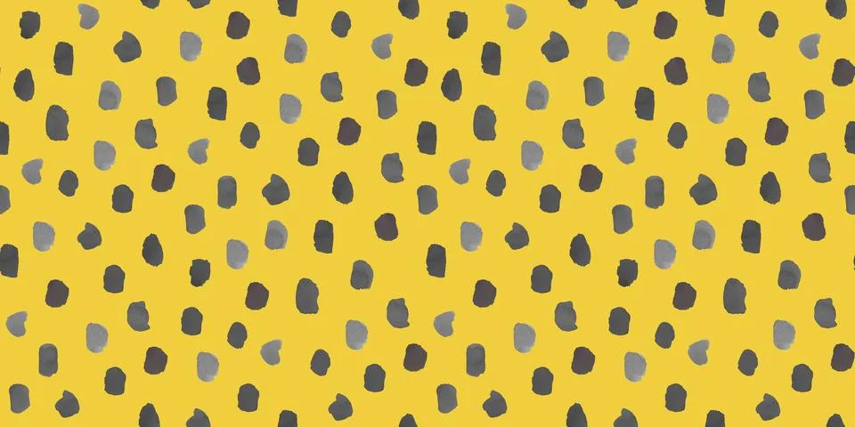 Small dash pattern on yellow background. Seamless minimal watercolor gray dash Stock Illustration
