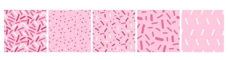 Small dash pink sprinkle in seamless pattern set with cute polka dot confetti. Stock Illustration