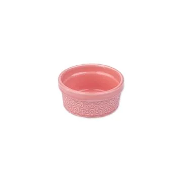 Small decorated ceramic pink ramekin isolated over white background Stock Photos